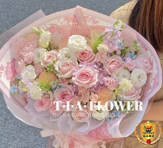 【浪漫玫瑰】11朵粉玫瑰混搭绣球鲜花束生日鲜花约会礼物送老婆送闺蜜送姐妹花店送花上门