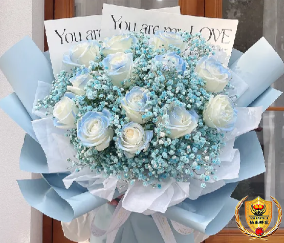 520女士专属【与你有关皆是浪漫】11朵碎冰蓝玫瑰鲜花生日花束生日礼物送女友爱人花店送花上门