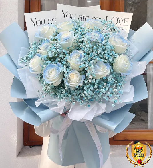 520女士专属【与你有关皆是浪漫】11朵碎冰蓝玫瑰鲜花生日花束生日礼物送女友爱人花店送花上门