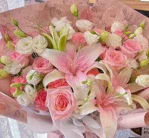 生日花束【慈母】白百合粉玫瑰康乃馨混搭花束生日花束生日礼物送妈妈送长辈花店送花上门