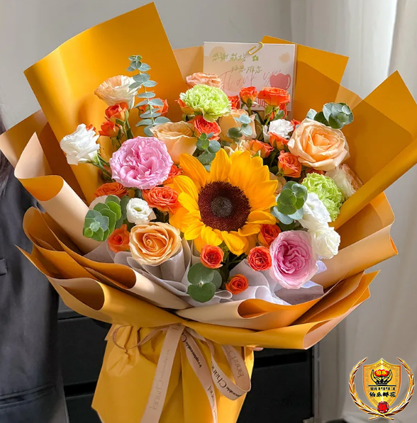 【师恩如煦】1朵向日葵混搭5朵香槟玫瑰洛神玫瑰教师节花束教师节礼物送爱人花店送花上门