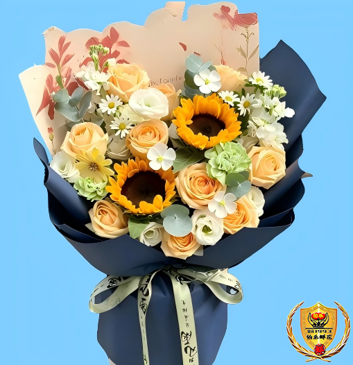 【良师益友】2朵向日葵10朵香槟玫瑰混搭花束谢师礼花束谢师礼鲜花送老师花店送花上门