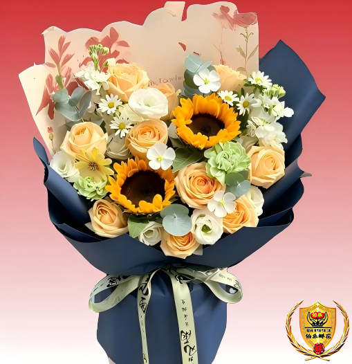 【良师益友】2朵向日葵10朵香槟玫瑰混搭花束谢师礼花束谢师礼鲜花送老师花店送花上门