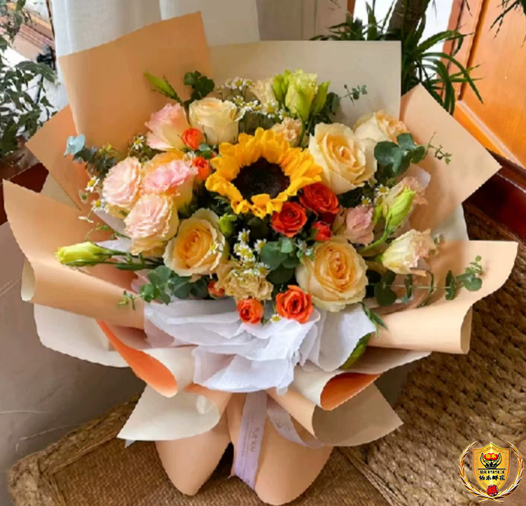 毕业季花束【多巴胺系上岸橙】混搭向日葵香槟玫瑰鲜花束考研花束毕业花束送好朋友闺蜜对象老师W