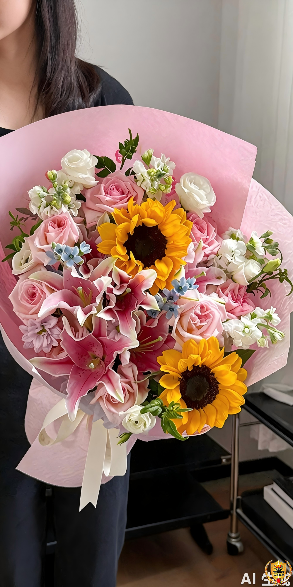 【教师节送女老师】2朵向日葵粉百合粉玫瑰混搭花束教师节花束教师节鲜花花店送花上门