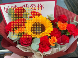 【福暖四季】11朵红玫瑰红色康乃馨混搭向日葵鲜花束女神节送妈妈送长辈送老婆花店送花上门