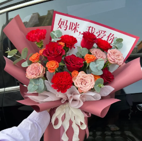 抬头见喜13朵玫瑰康乃馨混搭鲜花束女神节鲜花送妈妈送长