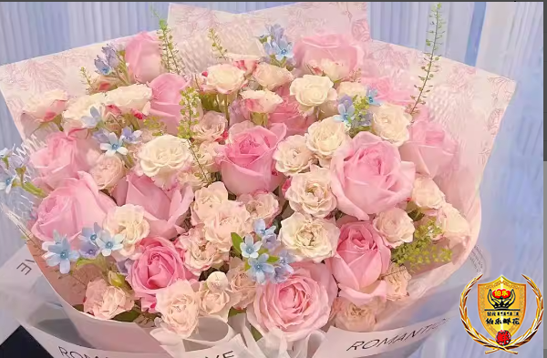 情人节专属【美人如花】15朵粉玫瑰搭配多头折射泡泡混搭鲜花束生日鲜花送爱人送老婆送女友鲜花花店送花上门