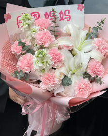 【烟火年年】11朵粉色康乃馨混搭白百何鲜花束女神节花束送妈妈送长辈送爱人花店送花上门