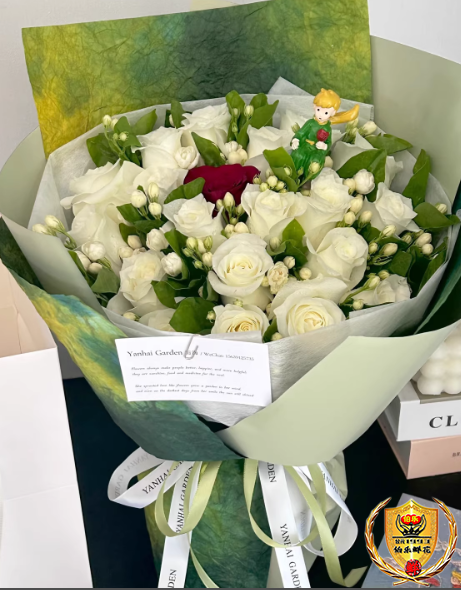 【茉莉王子】18朵白玫瑰搭配1朵红玫瑰和茉莉混搭鲜花束生日鲜花毕业花束毕业花束送考生送朋友送老师