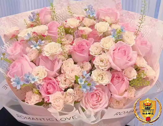 情人节专属【美人如花】15朵粉玫瑰搭配多头折射泡泡混搭鲜花束生日鲜花送爱人送老婆送女友鲜花花店送花上门