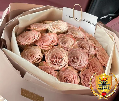 情人节专属【一往情深】玫瑰花—19朵卡布奇诺花束—情人节鲜花—花店送花上门—生日礼物