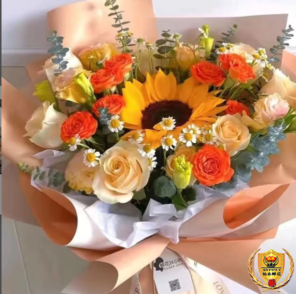 【鲜花爆款】1朵向日葵搭配5朵香槟玫瑰花混搭鲜花束生日鲜花十月花束送家人送朋友送老师花店配送