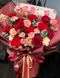 【朝暮共往】16朵红玫瑰粉色康乃馨卡布混搭鲜花束女神节礼物送妈妈送长辈送爱人花店送花上门