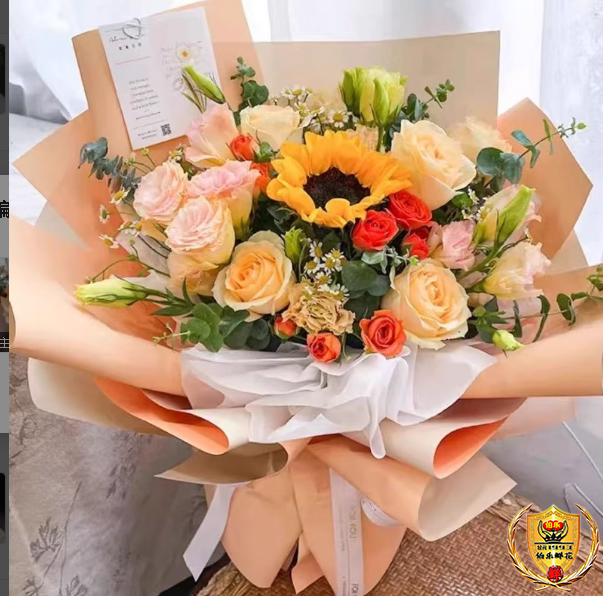 【鲜花爆款】1朵向日葵搭配5朵香槟玫瑰花混搭鲜花束生日鲜花十月花束送家人送朋友送老师花店配送