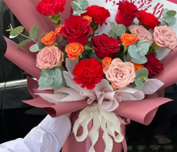 抬头见喜13朵玫瑰康乃馨混搭鲜花束女神节鲜花送妈妈送长