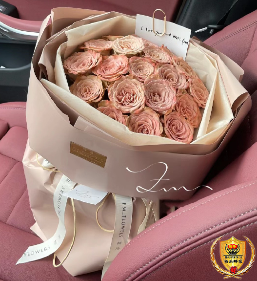 情人节专属【一往情深】玫瑰花—19朵卡布奇诺花束—情人节鲜花—花店送花上门—生日礼物