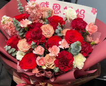 【朝暮共往】16朵红玫瑰粉色康乃馨卡布混搭鲜花束女神节礼物送妈妈送长辈送爱人花店送花上门