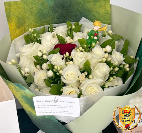 【茉莉王子】18朵白玫瑰搭配1朵红玫瑰和茉莉混搭鲜花束生日鲜花毕业花束毕业花束送考生送朋友送老师